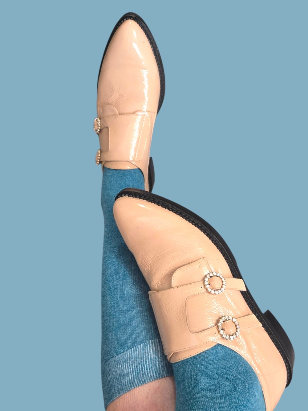 Unique Rhinestone Buckle Anthropologie Oxfords Pointed Toe 41 Patent Leather